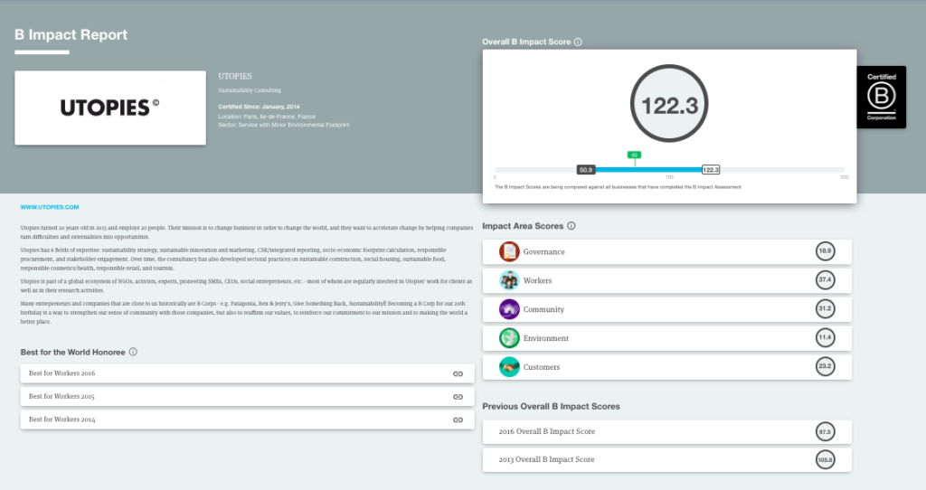 B Corp | Utopies Est La 1iere Entreprise Française Certifiée En 2014