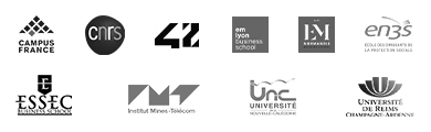 Logos Campus France, CNRS, École 42, EMLyon Business School, EM Normandie, EN3S, ESSEC Business School, Institut Mines-Télécom, Université de Nouvelle Calédonie (UNC), Université de Reims Champagne Ardenne