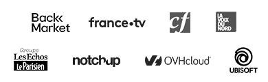 Logos Back Market, France TV, Centre France, La Voix du Nord, Lagardère, Groupe Les Echos Le Parisien, Notchup, OVHcloud, Ubisoft