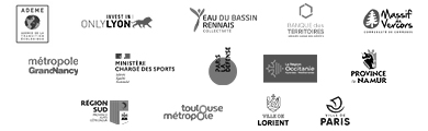 ADEME, Aderly - Invest in Lyon, Eau du bassin Rennais, Banque des territoires, Massif du Vercors, Métropole du Grand Nancy, Ministère chargé des Sports, Paris la Défense (PLD), La Région Occitanie, Province de Namur, Région Sud, Toulouse Métropole, Ville de Lorient, Ville de Paris