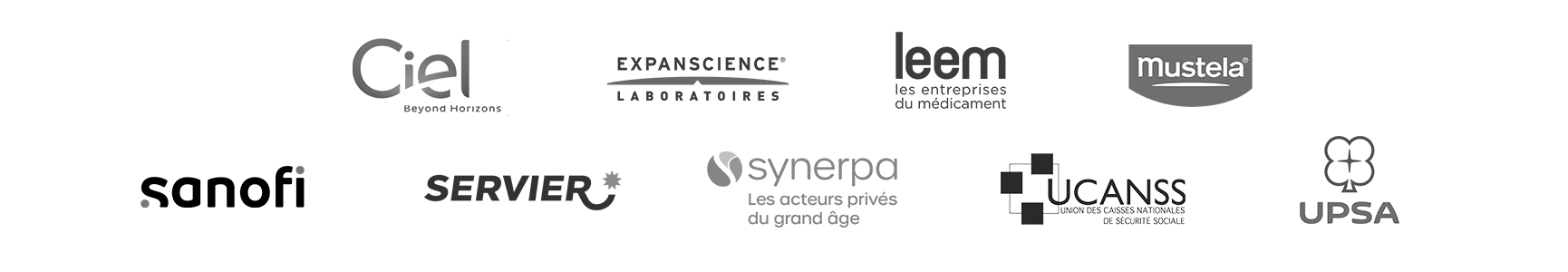 Logos Ciel, Expanscience, Leem, Mustela, Sanofi, Servier, Synerpa, UCANSS, UPSA