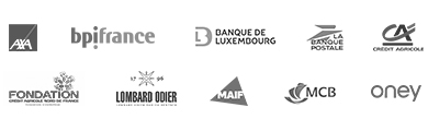 Logos AXA, BPI, Banque de Luxembourg, La Banque Postale, Crédit Agricole, Fondation Crédit Agricole, Lombard Odier, Maif, Mauritius Commercial Bank (MCB), Oney