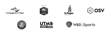 Logos Compagnie des Alpes, Fédération Française de Football (FFF), La Plagne - Paradiski, OSV, Roland Garros, UTMB, WBD Sports