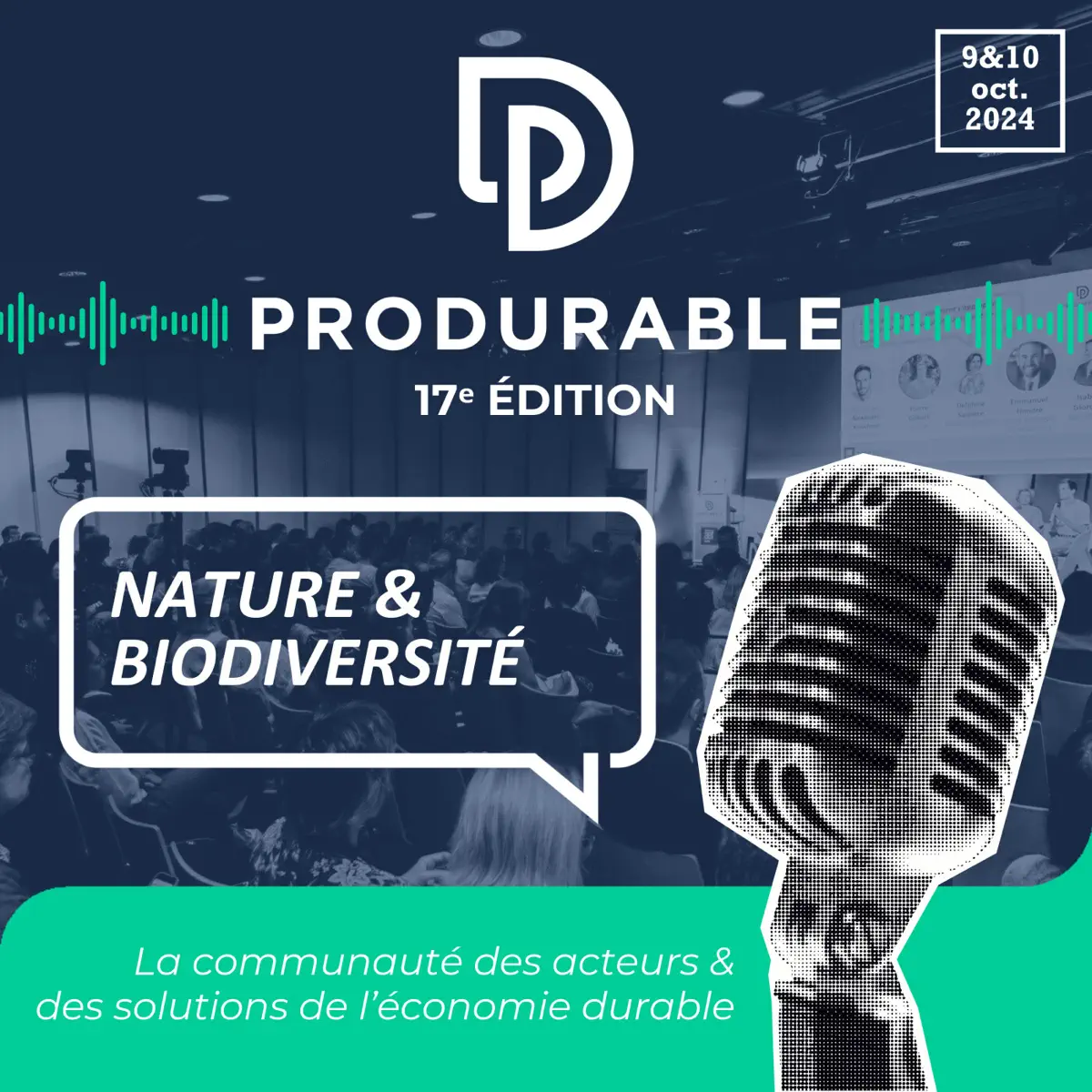 Affiche Produrable 17e édition Nature & Biodiversité avec microphone et public en salle